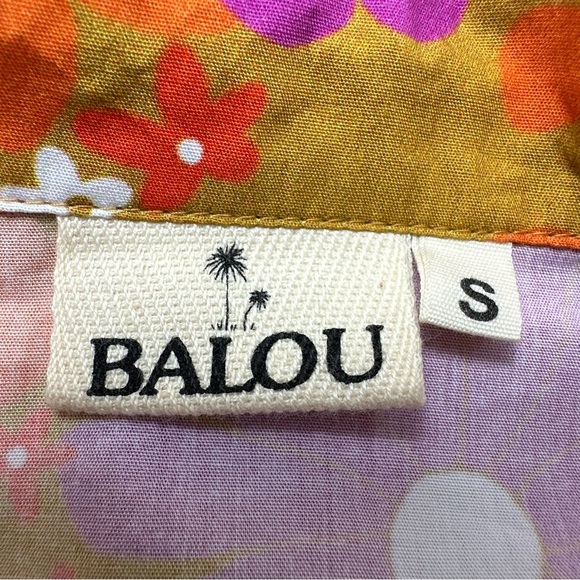 BALOU Organic Shirt Marie Sz S Small Orange Purple Floral Button Front - Picture 5 of 9